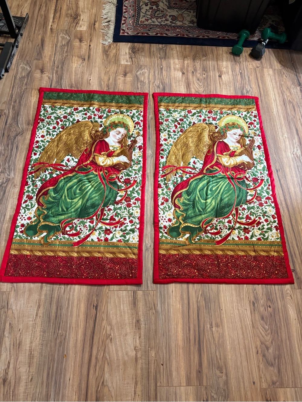 Handmade Quilted Christmas Angel Wall Hanging Set of 2 Holiday Flourish Art